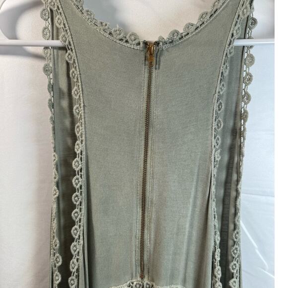 C&V Womens Tunic Dress Olive Green Boho Cottage Core Womens L Sleeveless Lace - Picture 10 of 13